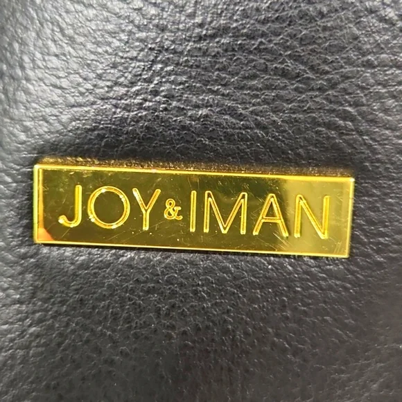 NEW!! Joy & Iman Black Split Leather w/ Gold Accents Large Tote Shoulder Bag - Picture 11 of 13